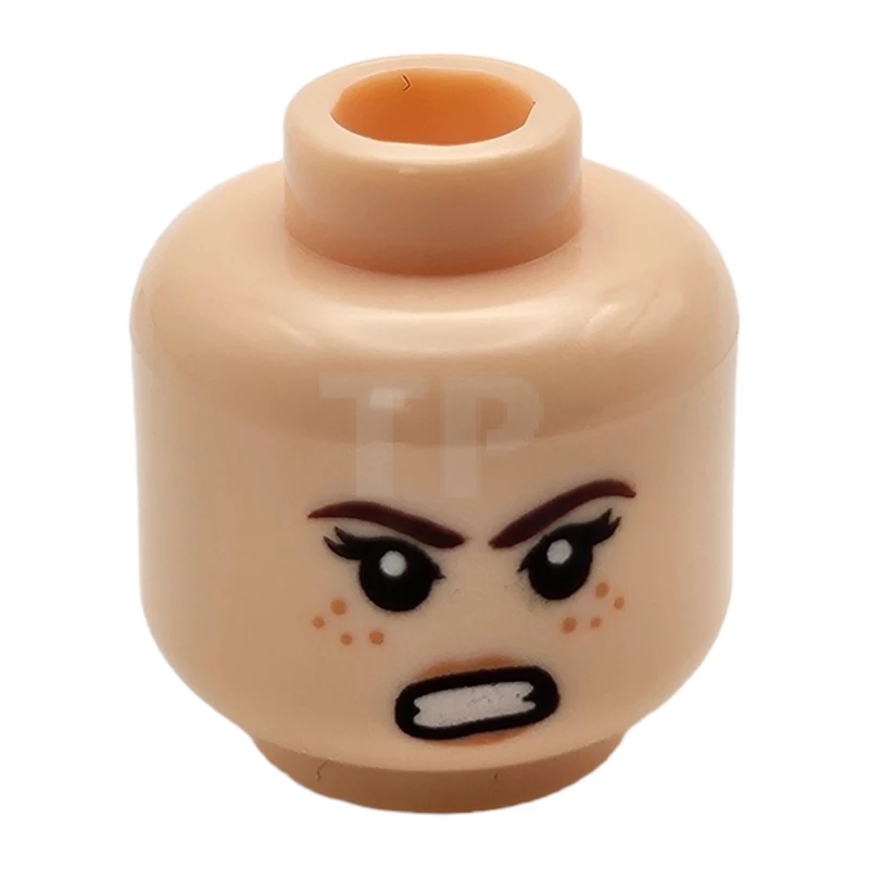 LEGO&reg; 6192171 - 3626cpb1795 - Minifigure, Head Dual Sided Female PotC Reddish Brown Eyebrows, Nougat Freckles and Lips, Slight Smile / Bared Teeth Angry Pattern - Hollow Stud