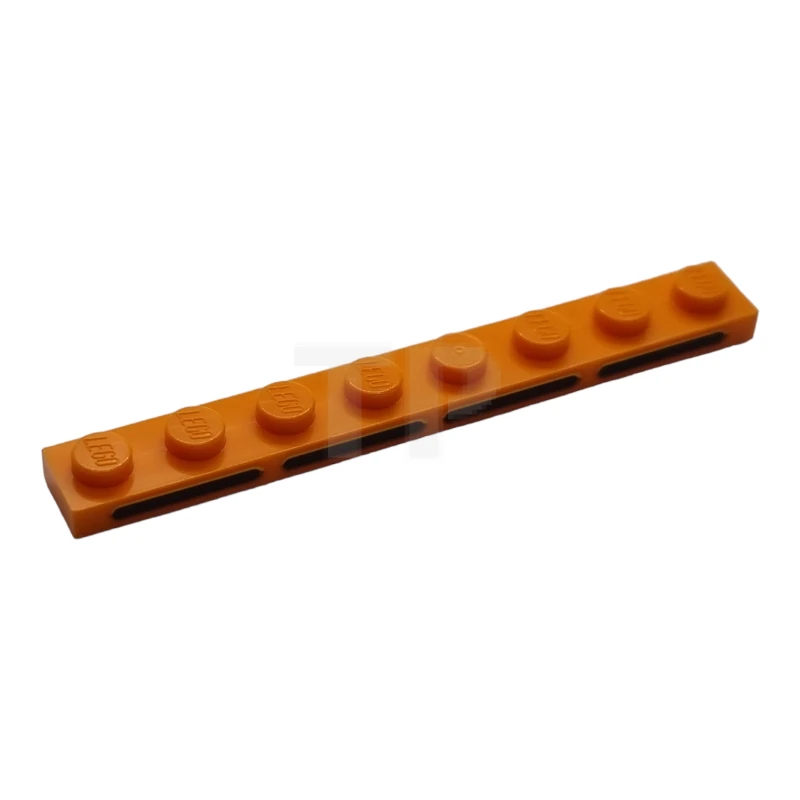 LEGO&reg; 6438731 - 3460pb01 - Plate 1 x 8 with 4 Black Rounded Stripes with Bright Light Yellow and Dark Orange Outlines (Air Vents) Pattern