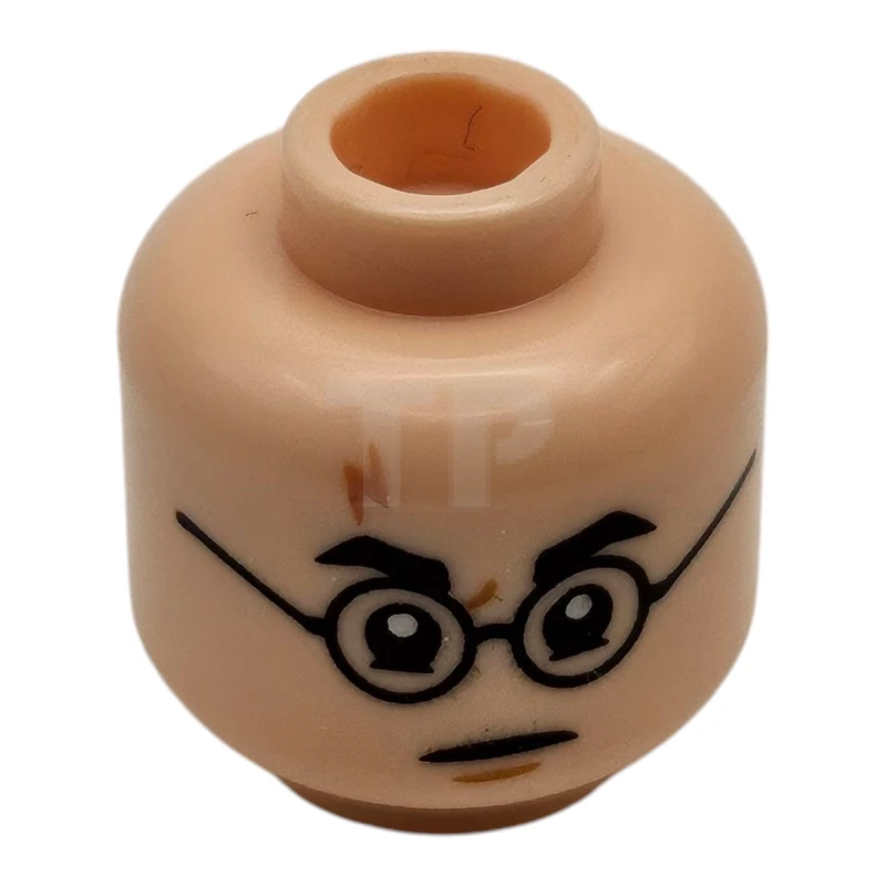 LEGO&reg; 6265371 - 3626cpb2413 - Minifigure, Head Dual Sided Medium Nougat Lightning Scar, Black Eyebrows and Glasses, Smile / Angry Pattern - Hollow Stud