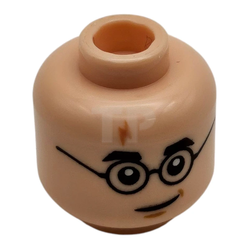 LEGO&reg; 6265371 - 3626cpb2413 - Minifigure, Head Dual Sided Medium Nougat Lightning Scar, Black Eyebrows and Glasses, Smile / Angry Pattern - Hollow Stud