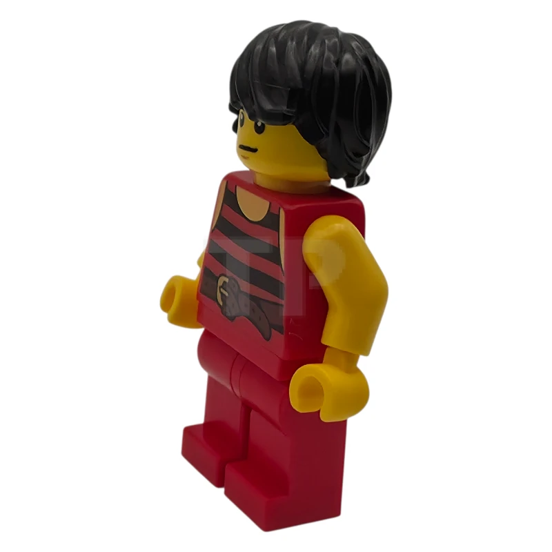 LEGO&reg; pi168a Pirate 7 - Black and Red Stripes, Red Legs, Scared, Brown Crow's Feet