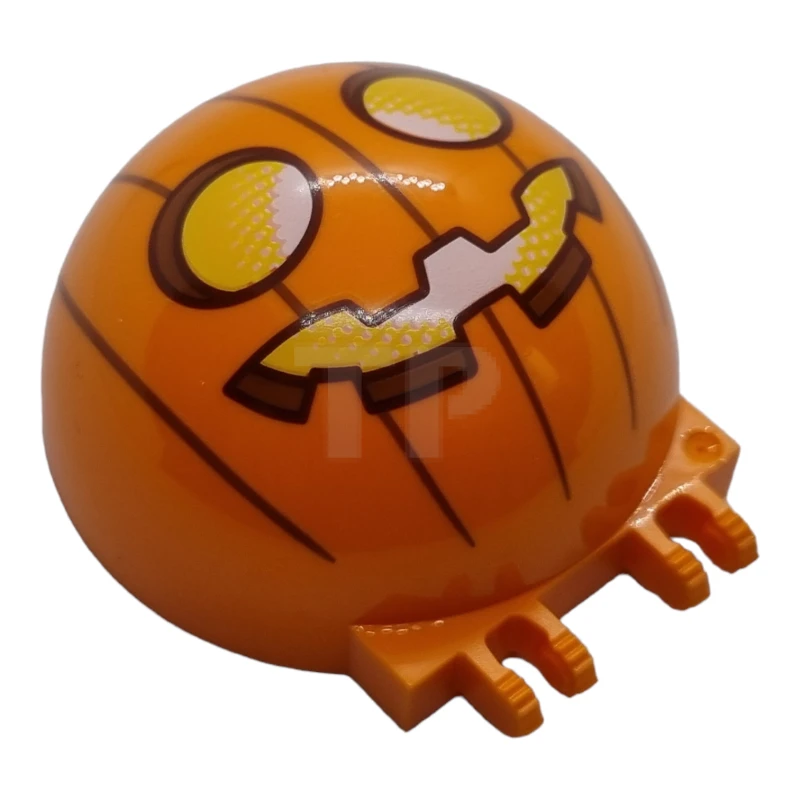 LEGO&reg; 6425486 - 50747pb20 - Windscreen 6 x 6 x 3 Canopy Half Sphere with Dual 2 Fingers with Pumpkin Jack O' Lantern with Yellow Eyes and Mouth and Dark Orange Lines Pattern