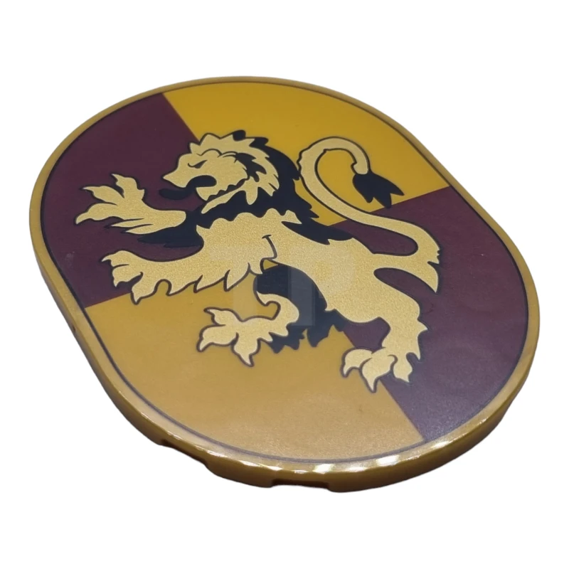 LEGO&reg; 6420340 - 65474pb08 - Tile, Round 6 x 8 Oval with Gryffindor Crest with Gold Lion on Dark Red and Bright Light Orange Background Pattern