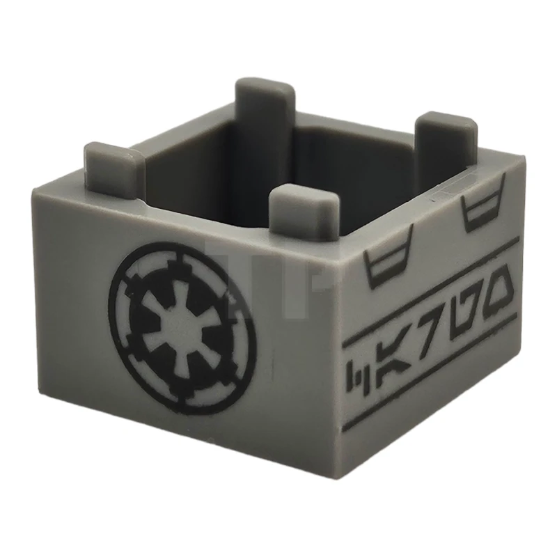 LEGO&reg; 6436048 - 2821pb01 - Container, Box 2 x 2 x 1 - Top Opening with Raised Inner Bottom with Dark Bluish Gray SW Imperial Logo and Aurebesh Characters 'CARGO' Pattern