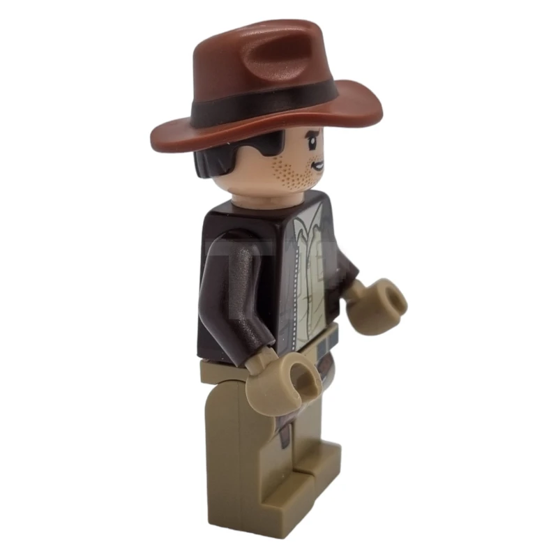 LEGO&reg; iaj049 Indiana Jones - Veste brun foncé, chapeau moulé double brun rougeâtre avec cheveux, mains brun foncé