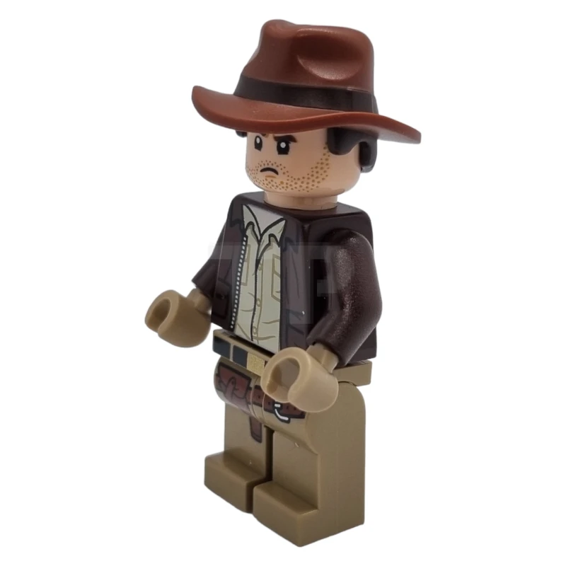 LEGO&reg; iaj049 Indiana Jones - Veste brun foncé, chapeau moulé double brun rougeâtre avec cheveux, mains brun foncé