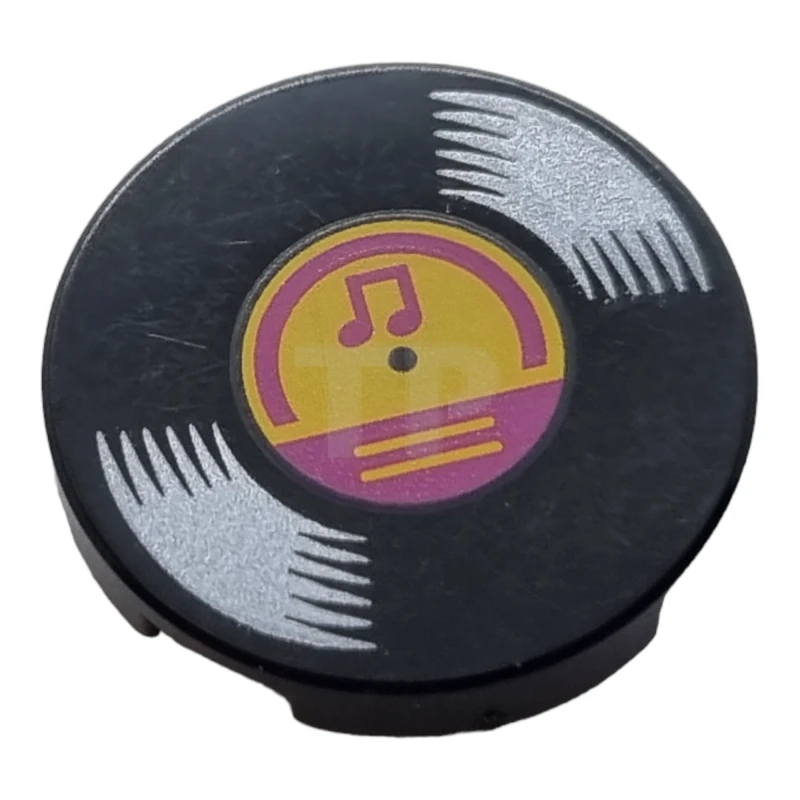 LEGO&reg; 6431014 - 14769pb571 - Carreau 2 x 2 rond avec O inférieur et motif de disque de vinyle.