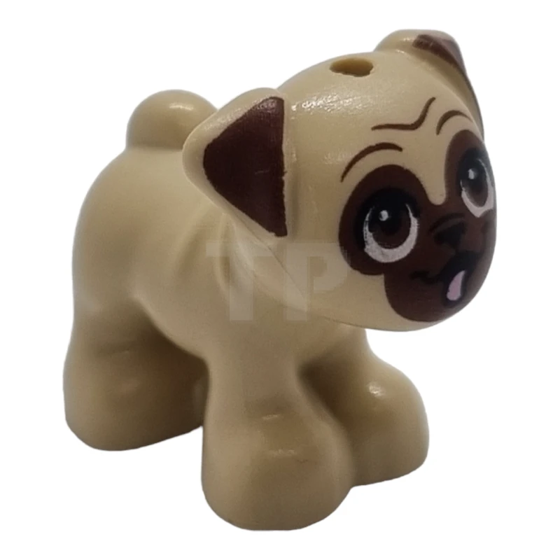 LEGO&reg; 6434966 - 24111pb05 - Dog, Friends, Pug, Standing with Reddish Brown Face, Ears and Eyes and Bright Pink Tongue Pattern