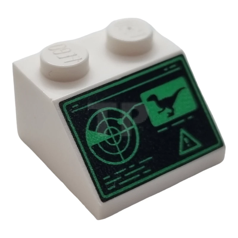 LEGO&reg; 3039pb152 - 6436347 - Slope 45 2 x 2 with Black and Green Control Screen with Radar, Lines, Dinosaur and Warning Sign Pattern