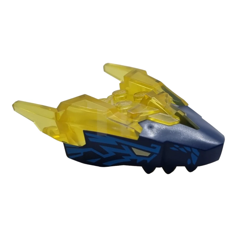 LEGO&reg; 6434540 - 82276pb06 - Dragon Head (Ninjago) Jaw Upper with Horns with Molded Dark Blue Face and Printed Tan Eyes and Dark Azure Electricity Pattern