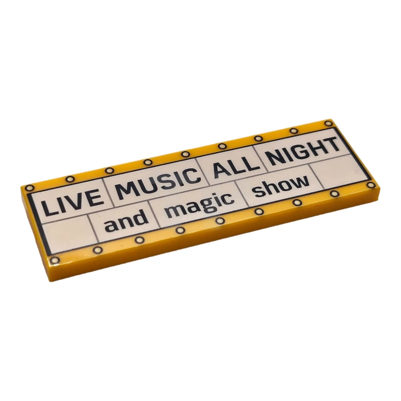 LEGO&reg; 6422005 - 69729pb067 - Fliese 2 x 6 mit 'LIVE MUSIC ALL NIGHT and magic show' Muster