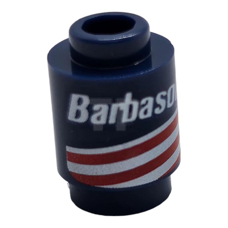 LEGO&reg; 6436346 - 3062pb075 - Brick, Round 1 x 1 Open Stud with Red and White Stripes and 'Barbasol' Pattern