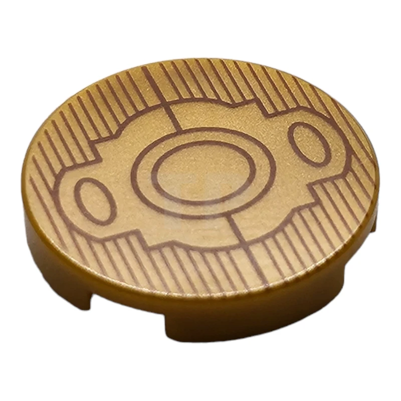 LEGO&reg; 6444158 - 14769pb612 - Tile 2 x 2 Round with Bottom O and Lines and Ovals Pattern (Batman Belt Buckle)