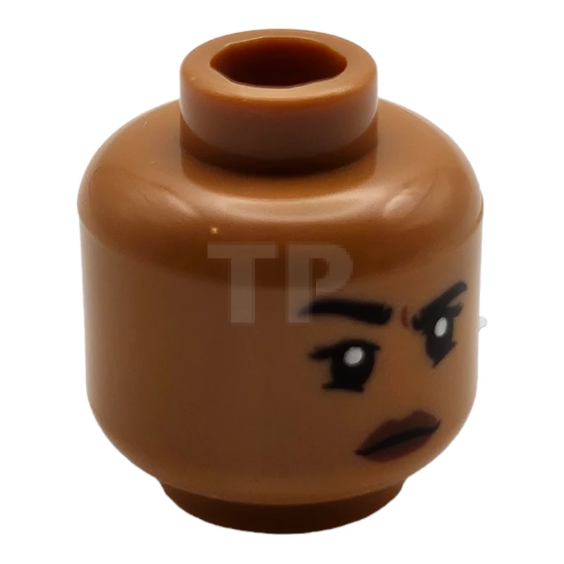 LEGO&reg; 6270592 - 3626cpb2362 - Minifigure, Head Dual Sided Female, Black Eyebrows, Reddish Brown Lips, Lopsided Grin / Right Eyebrow Raised Pattern - Hollow Stud
