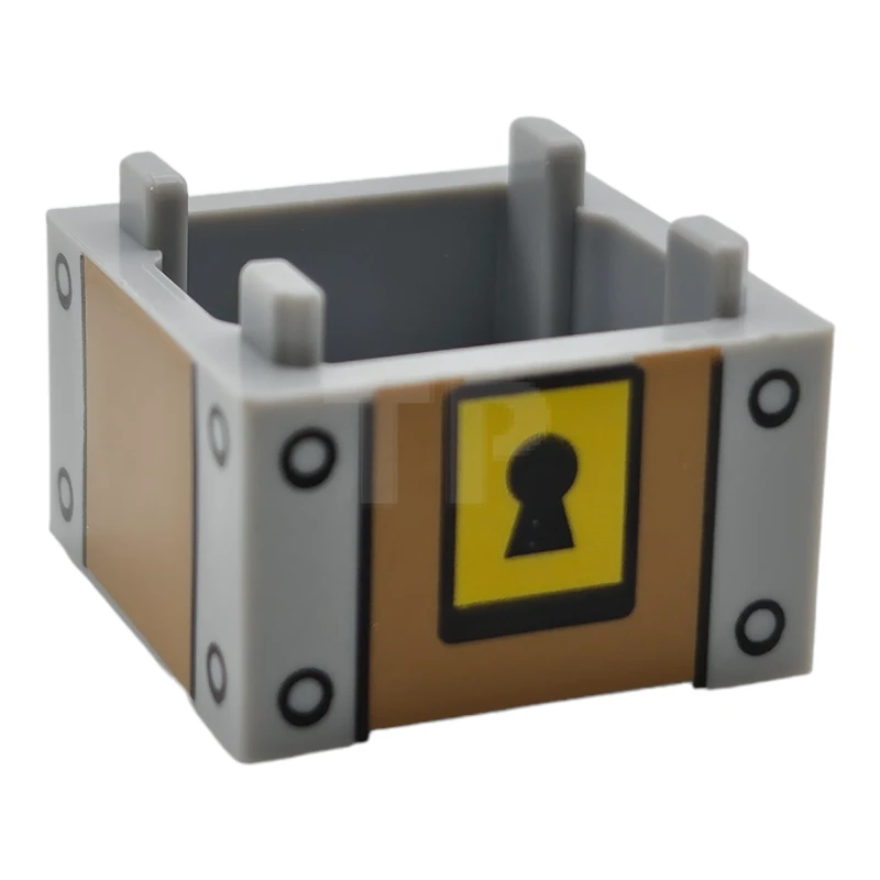 LEGO&reg; 6438694 - 2821pb03 - Container, Box 2 x 2 x 1 - Top Opening with Raised Inner Bottom with Medium Nougat Panels, Black Keyhole on Yellow Background, and Rivets Pattern (Super Mario Treasure Chest Block)