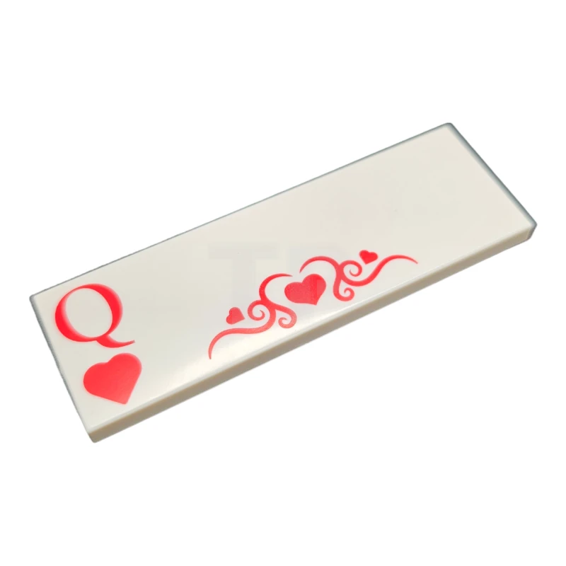 LEGO&reg; 6443932 - 69729pb079 - Tile 2 x 6 with 'Q' and Heart Pattern (Top of Playing Card)