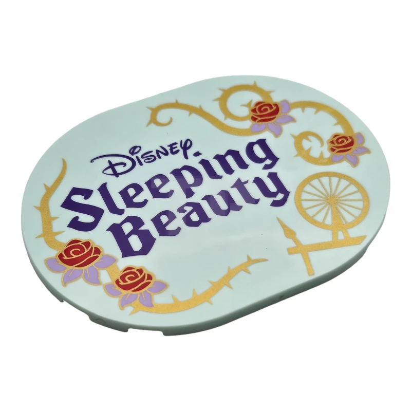 LEGO&reg; 6443931 - 65474pb12 - Tile, Round 6 x 8 Oval with Dark Purple 'Disney Sleeping Beauty', Gold Thorns and Spinning Wheel, and Red Roses with Lavender Leaves Pattern