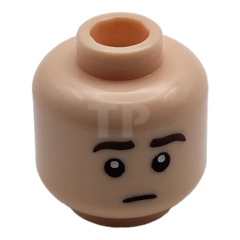 LEGO&reg; 6403630 - 3626cpb3128 - Minifigure, Head Dual Sided Dark Brown Eyebrows, Wide Grin with Raised Eyebrow Right / Neutral Pattern - Hollow Stud