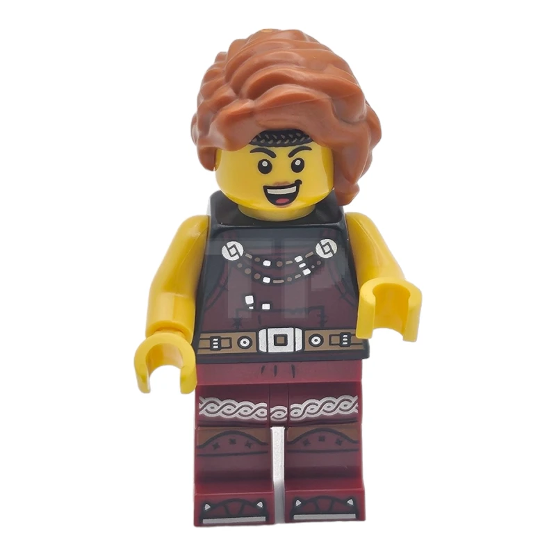 LEGO&reg; idea167 Vikingsmid - Vrouw, donkerrode overall, donkerrode benen met bies, donkeroranje haar