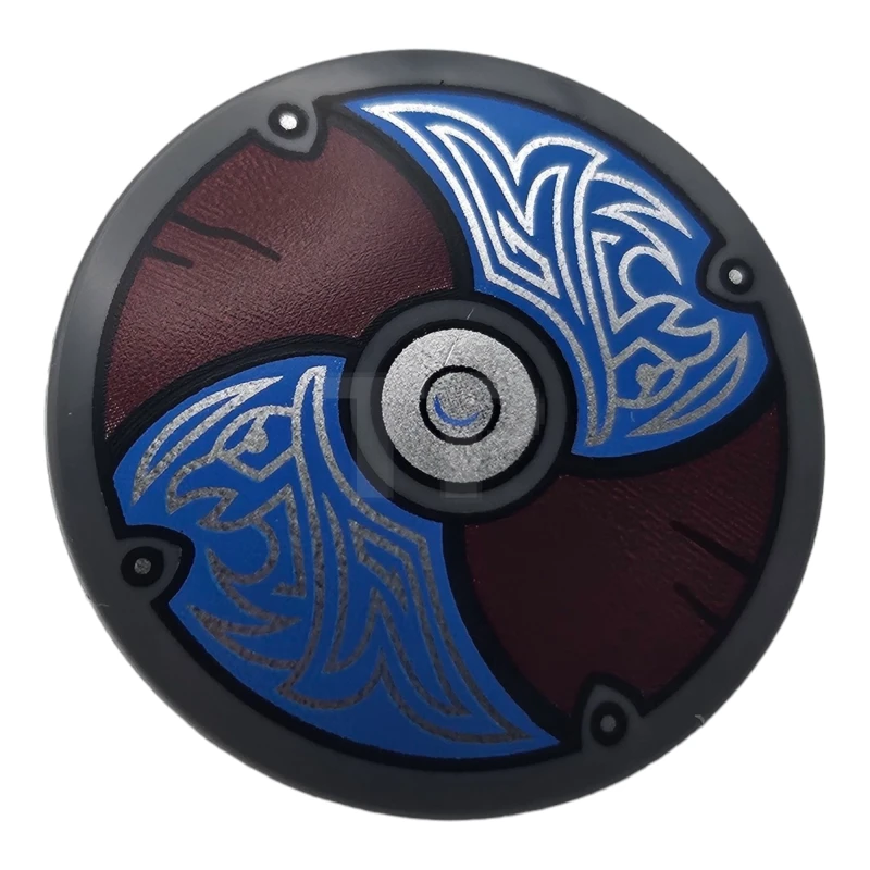 LEGO&reg; 6446939 - 75902pb28 - Minifigure, Shield Circular Convex Face with Blue and Dark Red Alternating Panels with Silver Center Circle and Odin's Ravens Pattern