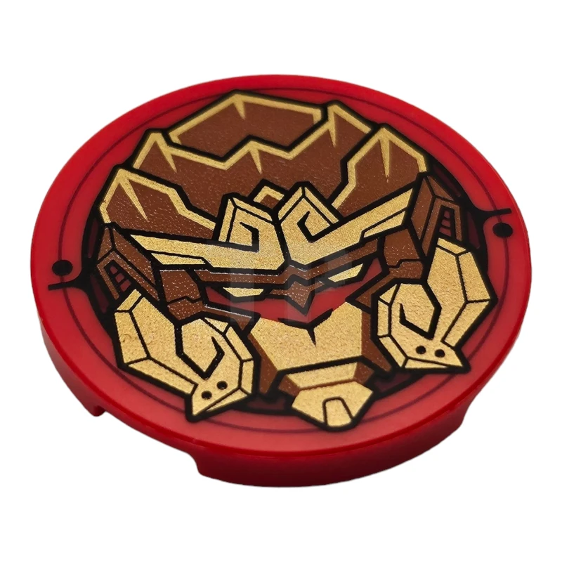 LEGO&reg; 6420289 - 67095pb040 - Tile, Round 3 x 3 with Dark Orange and Gold Monkey King Robot Head Pattern