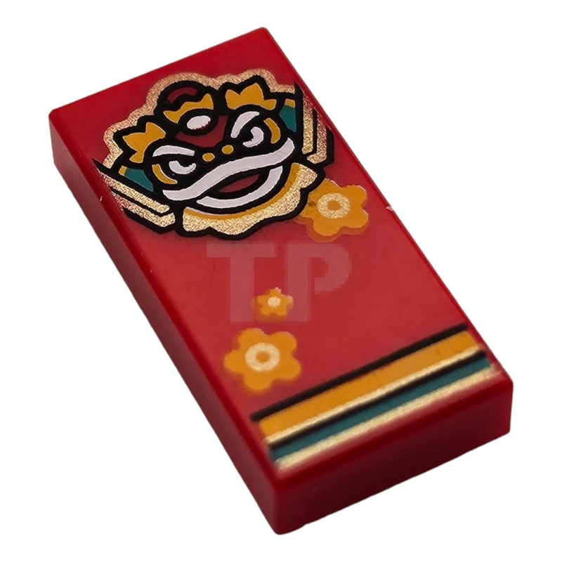 LEGO&reg; 6430676 - 3069pb1064 - Tile 1 x 2 with Lion / Nian Head Pattern