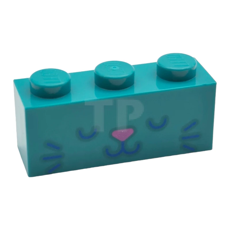LEGO&reg; 6446141 - 3622pb148 - Brick 1 x 3 with Cat Face with Dark Blue Eyes, Whiskers and Mouth and Dark Pink Nose Pattern