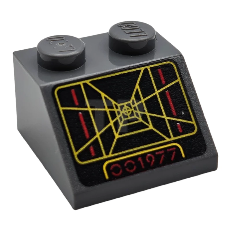 LEGO&reg; 3039pb159 - 6447185 - Slope 45 2 x 2 with Screen with SW Trench Computer with Yellow Lines and Red '001977' on Black Background Pattern