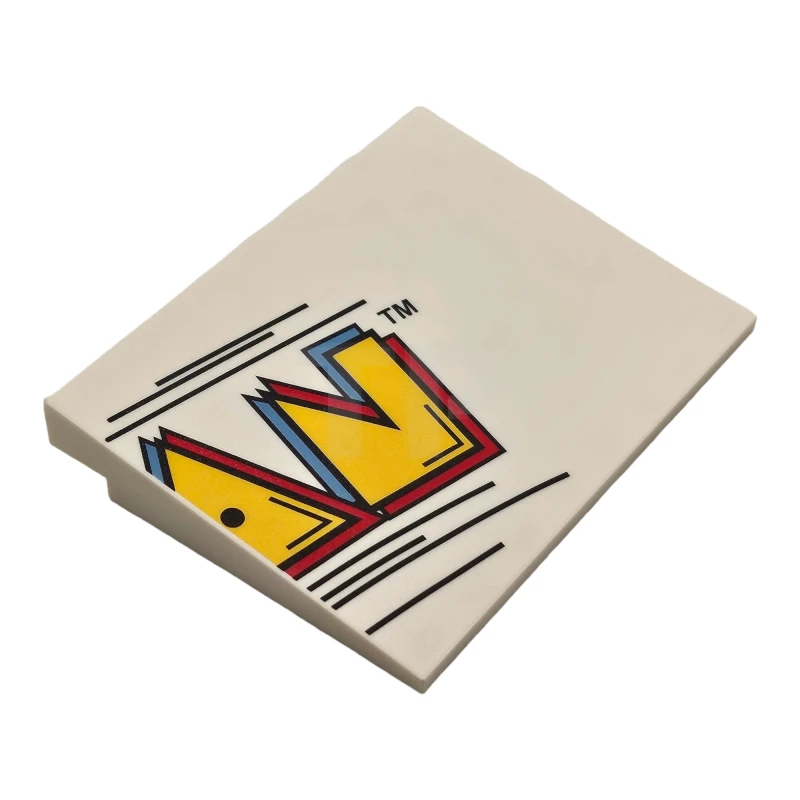 LEGO&reg; 4515pb079 - 6446019 - Slope 10 6 x 8 with PAC-MAN Sign Right Piece, Yellow, Medium Blue, and Red 'AN' and Black 'TM' and Lines Pattern