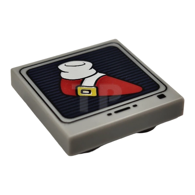 LEGO&reg; 6443223 - 11203pb101 - Tile, Modified 2 x 2 Inverted with Red Sonic Shoe, Yellow Buckle and White Sock on Black and Dark Blue Striped Screen with Buttons Pattern