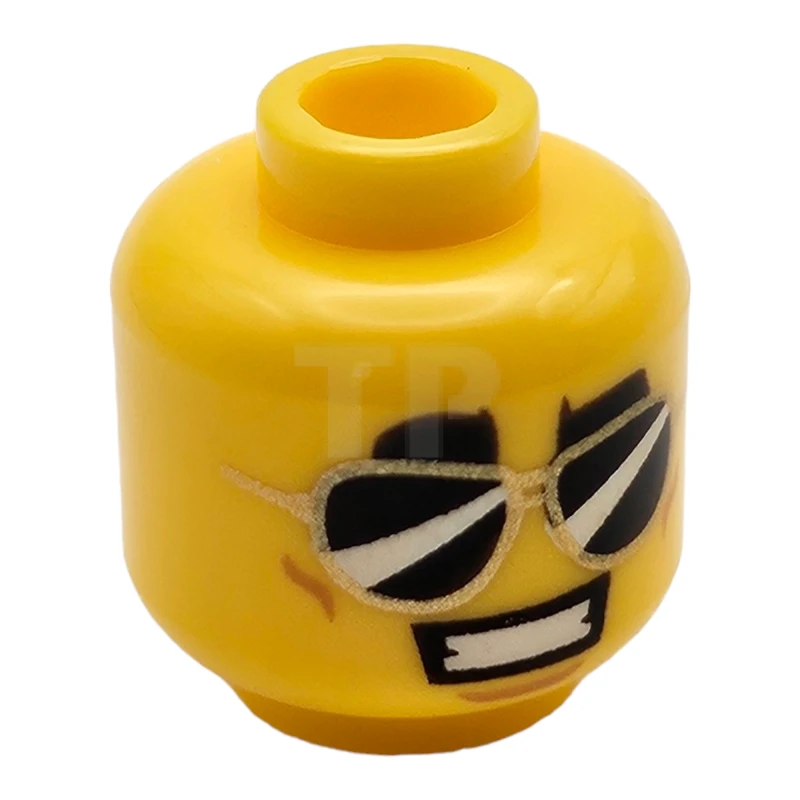 LEGO&reg; 6271407 - 3626cpb2396 - Minifigure, Head Dual Sided Thick Black Eyebrows, Black Sunglasses, Smile with Teeth / White Pupils, Closed Mouth Pattern - Hollow Stud