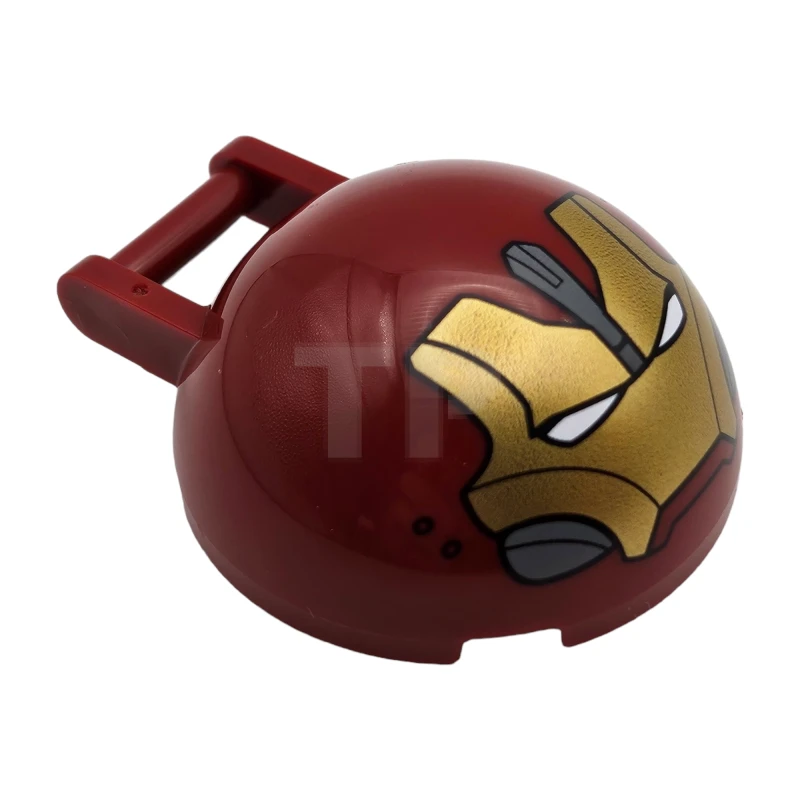 LEGO&reg; 6448823 - 18990pb06 - Windscreen 4 x 4 x 1 2/3 Canopy Half Sphere with Bar Handle with Gold Hulkbuster Face with Dark Bluish Gray Cheeks and Forehead Panel and Black Air Holes Pattern