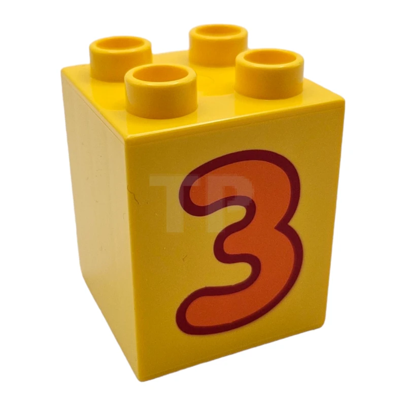 LEGO&reg; 6024048 - 31110pb075 - Duplo, Brick 2 x 2 x 2 with Number 3 Orange Pattern