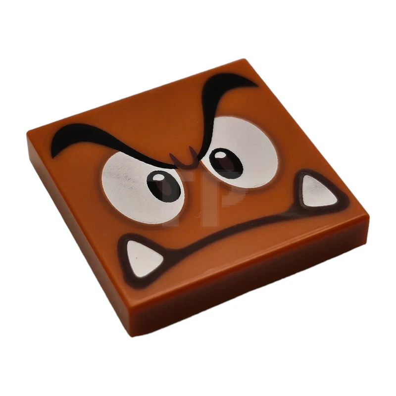 LEGO&reg; 6308927 - 3068pb1374 - Tile 2 x 2 with Groove with Black Eyebrows, Dark Brown and White Eyes Looking Straight, Angry Frown with Bottom Fangs Pattern (Super Mario Goomba Face)