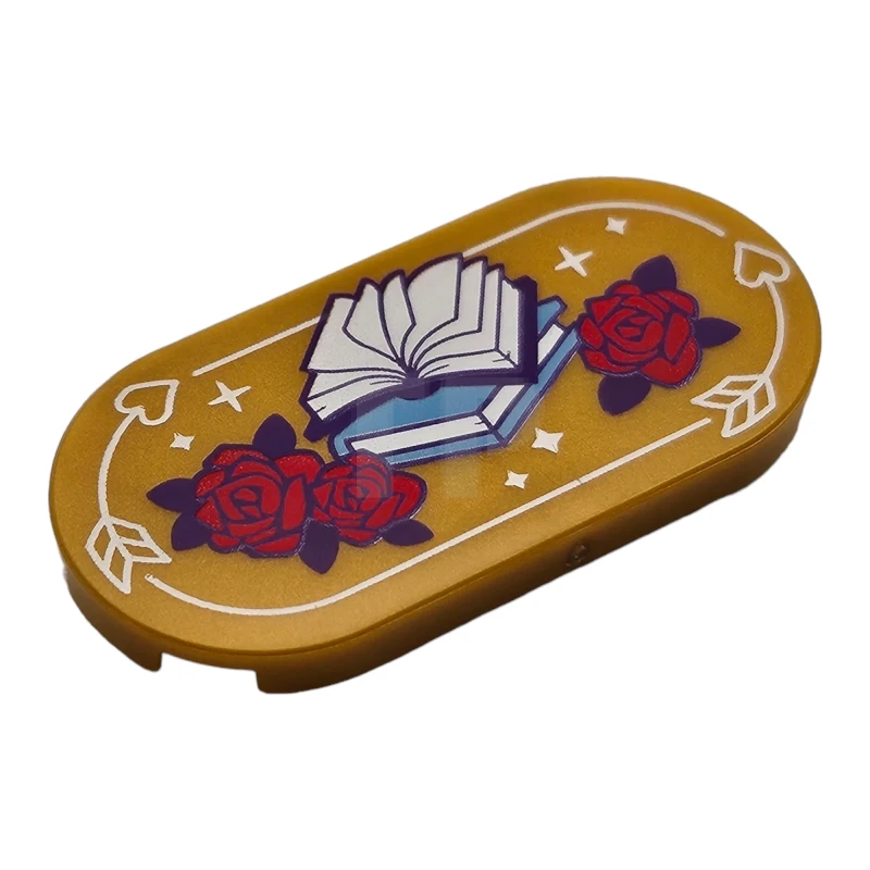 LEGO&reg; 66857pb060 - 6471759 - Tile 2 x 4 Oval with Roses en Books Pattern