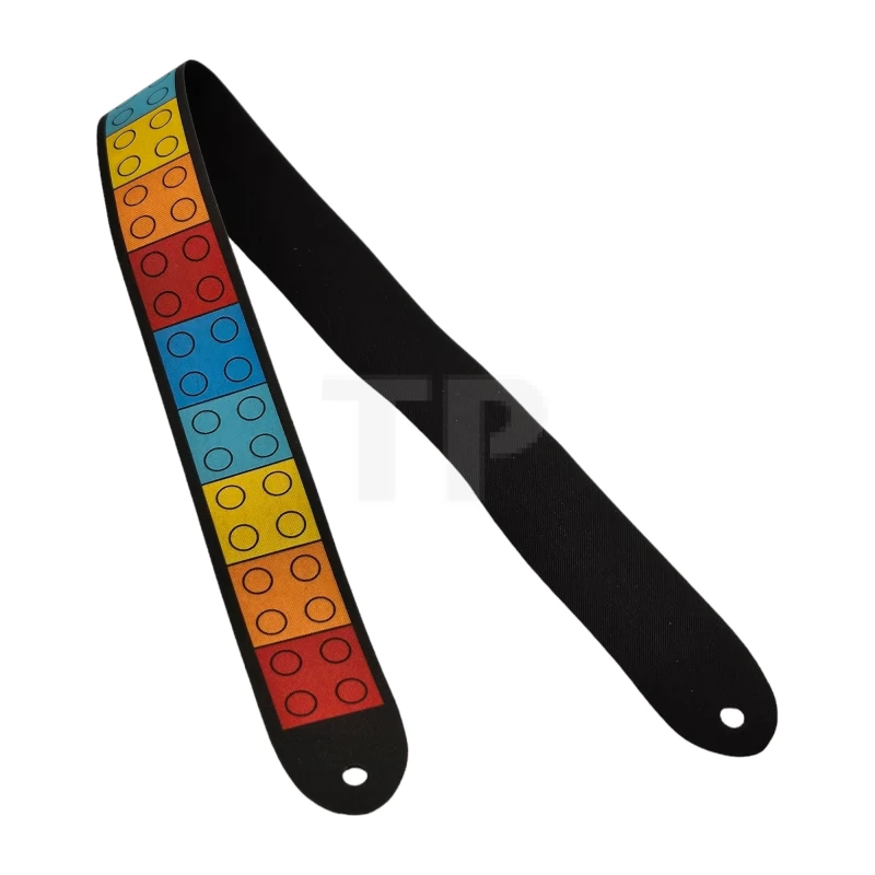 LEGO&reg; 6469557 - bb1369 - Cloth Camera Strap with 2 Holes and Red, Orange, Yellow, Medium Azure, and Dark Azure 2 x 2 Plates Pattern