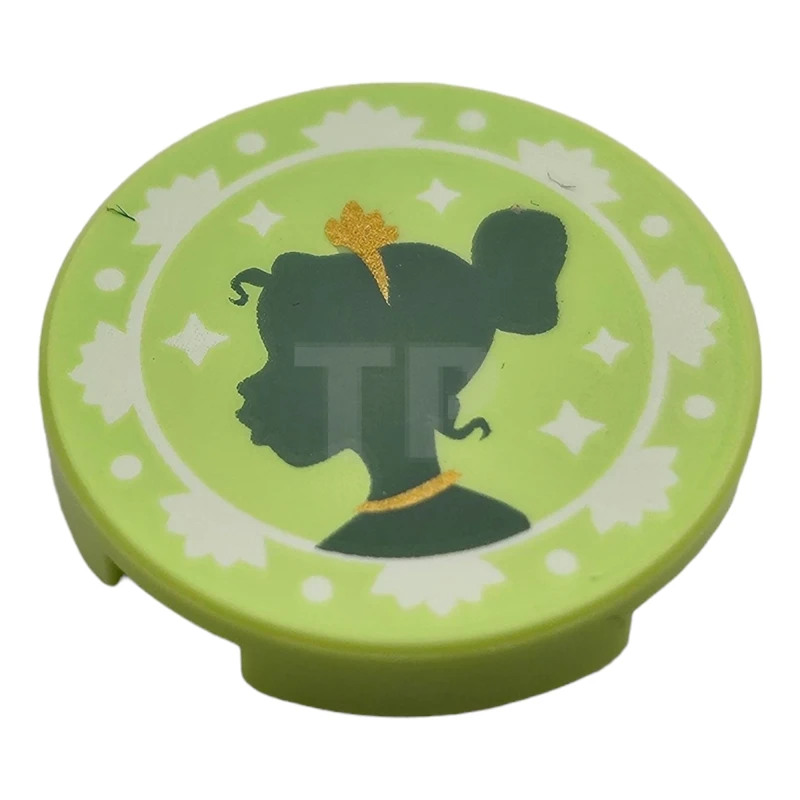 LEGO&reg; 14769pb654 - 6471795 - Tile 2 x 2 Round with Bottom O and Tiana Silhouette Pattern