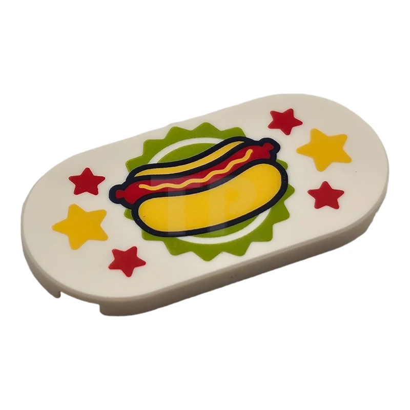 LEGO&reg; 6465578 - 66857pb062 - Carreau, 2 x 4 ovale avec motif Hotdog