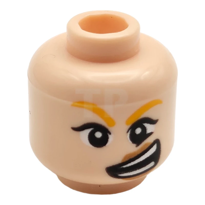 LEGO&reg; 6209754 - 3626cpb2001 - Minifigure, Head Female Wide Eyes, Dark Orange Lips, Wide Crooked Grin with Teeth Pattern - Hollow Stud