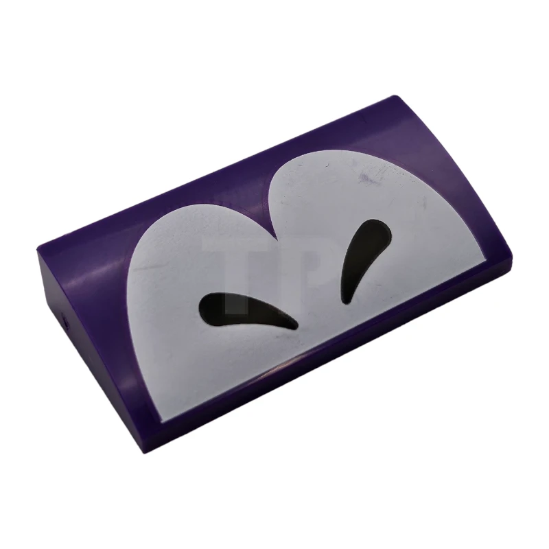 LEGO&reg; 6465233 - 88930pb170 - Slope, Curved 2 x 4 x 2/3 with Bottom Tubes with Black Closed Eyes on White Background Pattern (Super Mario Cheep Chomp)