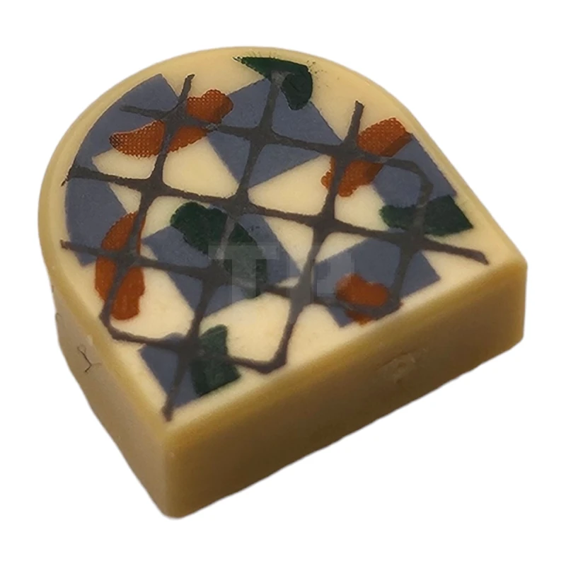 LEGO&reg; 6467904 - 24246pb050 - Tile, Round 1 x 1 Half Circle Extended with Oven Mitt with Dark Blush Gray Grid, Dark Green and Dark Orange Chili Peppers and Sand Blue Checkered Pattern