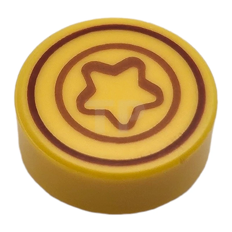 LEGO&reg; 6469535 - 98138pb401 - Tile 1 x 1 Round with Star and Circles Pattern (Animal Crossing Bell)