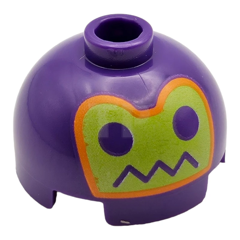 LEGO&reg; 6473011 - 553pb051 - Brick, Round 2 x 2 Dome Top with Robot Face with Eyes and Zigzag Line Mouth on Lime Background with Orange Border Pattern