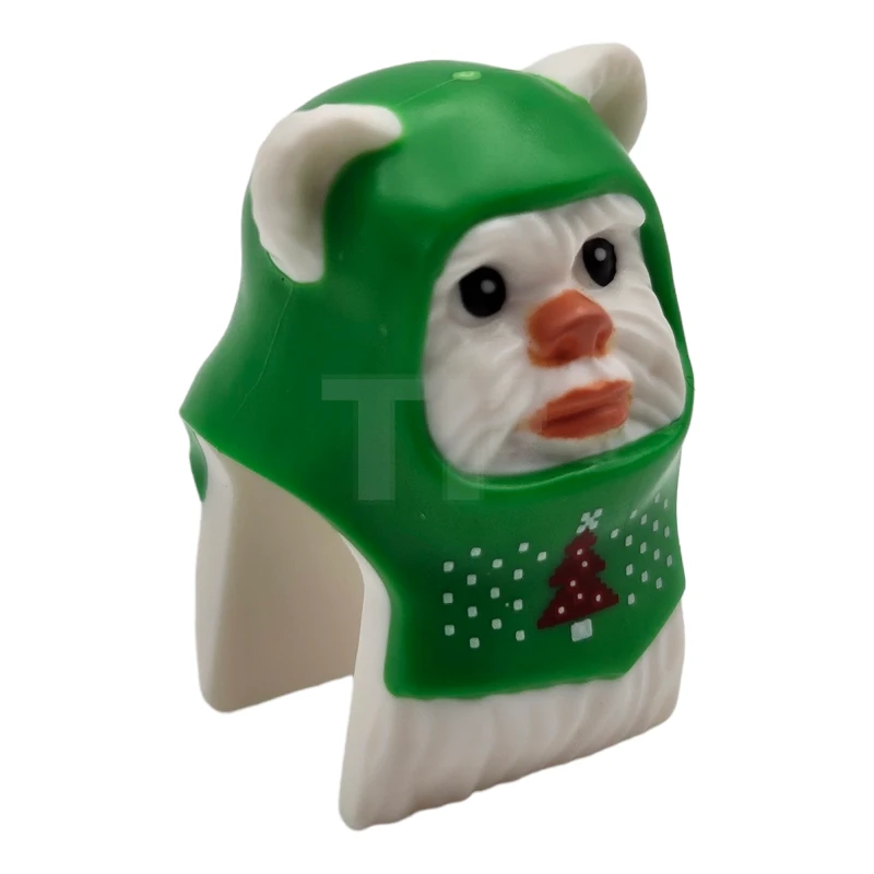 LEGO&reg; 6405241 - 102719pb01 - Minifigure, Head, Modified SW Ewok with Molded Bright Green Hood and Printed Black Eyes, Nougat Nose and Lips, and Red Christmas Tree Pattern