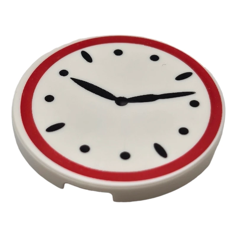 LEGO&reg; 6481556 - 67095pb072 - Tile, Round 3 x 3 with Clock Face with Red Border and Black Hands Pattern