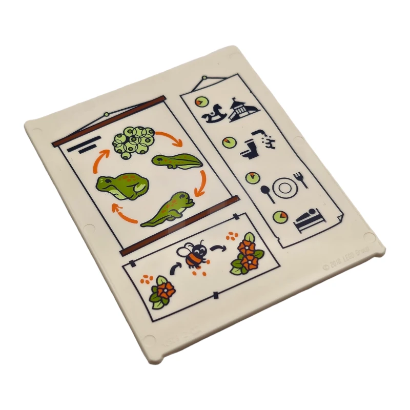 LEGO&reg; 6481559 - 42509pb09 - Glass for Window 1 x 6 x 6 Flat Front with Lime and Yellowish Green Frogspawn, Tadpoles and Frog Life Cycle with Orange Arrows, Flowers, Bee and Black Daily Plan Pictures Pattern