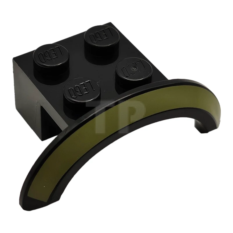 LEGO&reg; 6504865 - 98282pb02 - Vehicle, Mudguard 4 x 2 1/2 x 1 with Arch Round with Olive Green Curved Stripe Pattern
