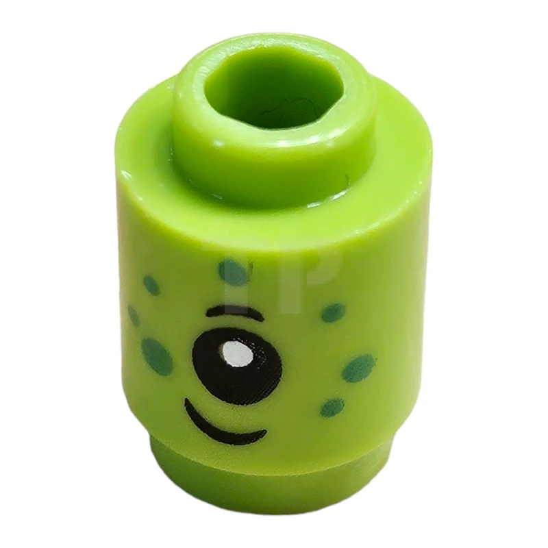 LEGO&reg; 6465967 - 3062pb083 - Brick, Round 1 x 1 with Alien Face with Black Eyebrow, Eye, Grin, and Bright Green Spots Pattern