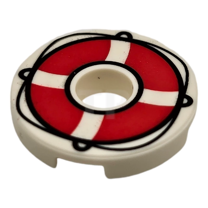 LEGO&reg; 6476635 - 15535pb11 - Tile 2 x 2 Round with Hole and Life Preserver Belt Pattern