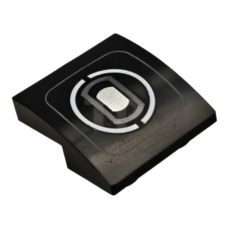 LEGO&reg; 6530696 - 32803pb012 - Slope, Curved 2 x 2 x 2/3 Inverted with Thin Dark Bluish Gray Rounded Square, White Split Circle, and Silver Headlight Pattern